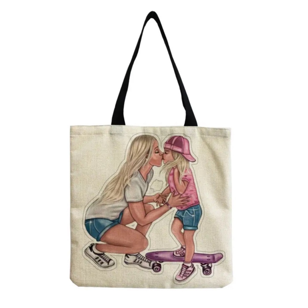 Eco-Friendly Cool Mom with Tom-Boy Skater Daughter Folding Tote Bag - Picture 1 of 14